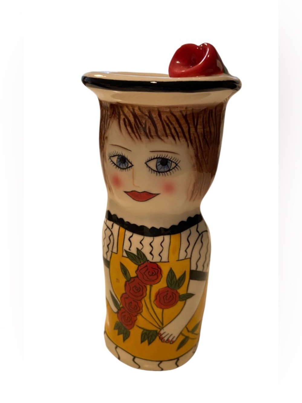 GANZ Hand-Painted Ceramic Lady Vase in Yellow, Red, Black